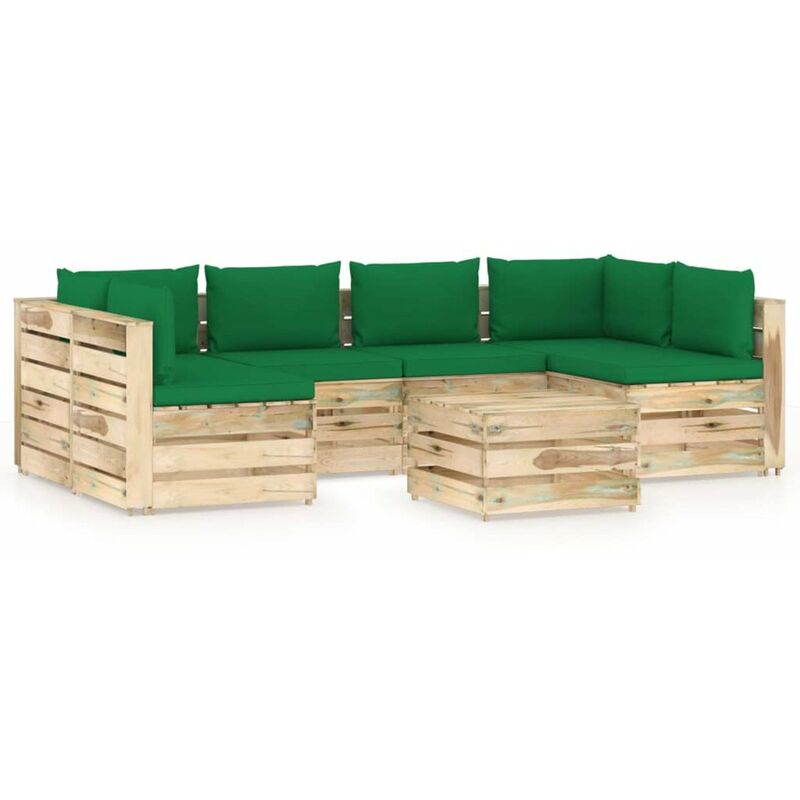 

Muebles de jardin 7 piezas con cojines madera impregnada verde