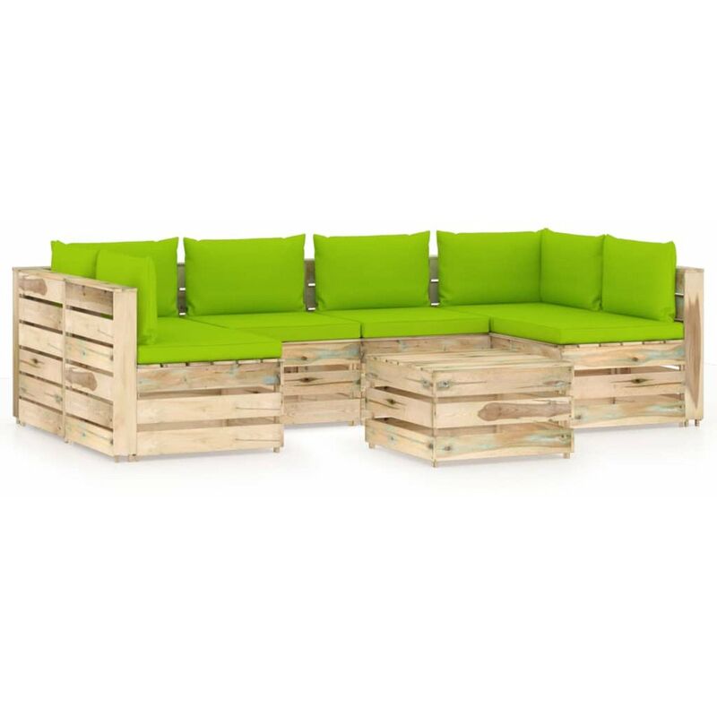 

Muebles de jardin 7 piezas con cojines madera impregnada verde