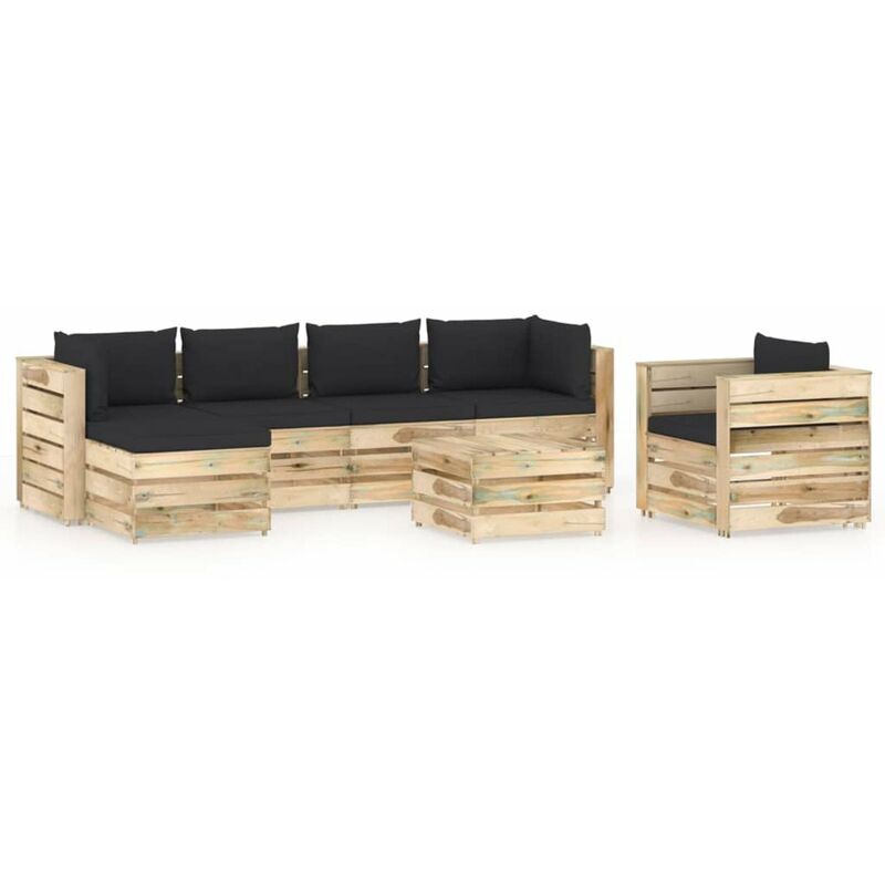 

Happyshopping - Muebles de jardin 7 piezas con cojines madera impregnada verde