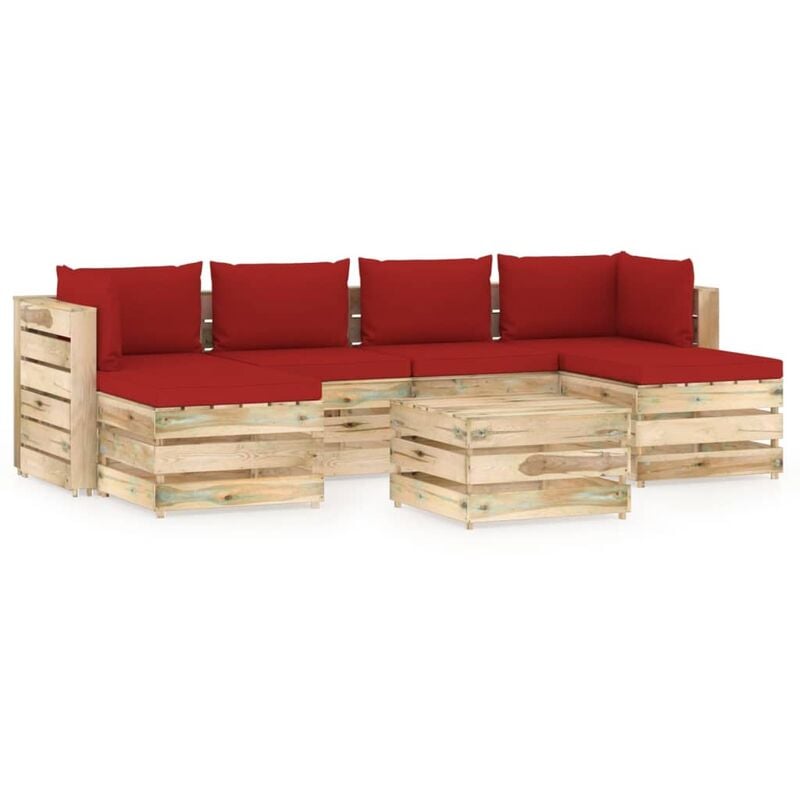 

Muebles de jardín 7 piezas con cojines madera impregnada verde
