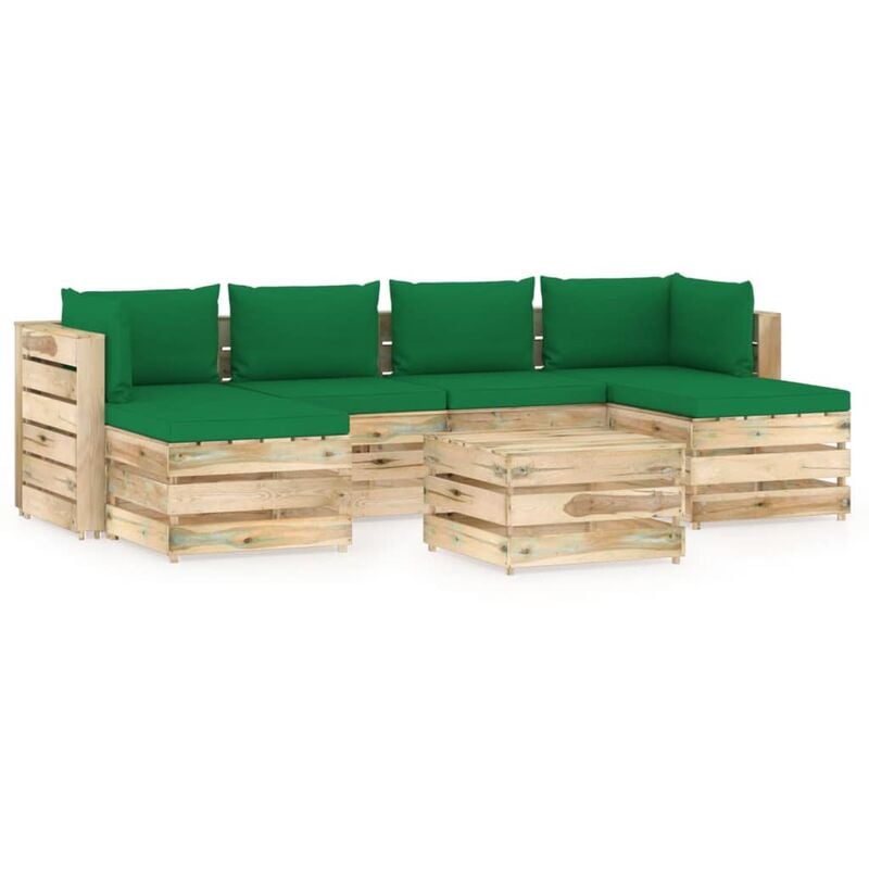 

Muebles de jardín 7 piezas con cojines madera impregnada verde