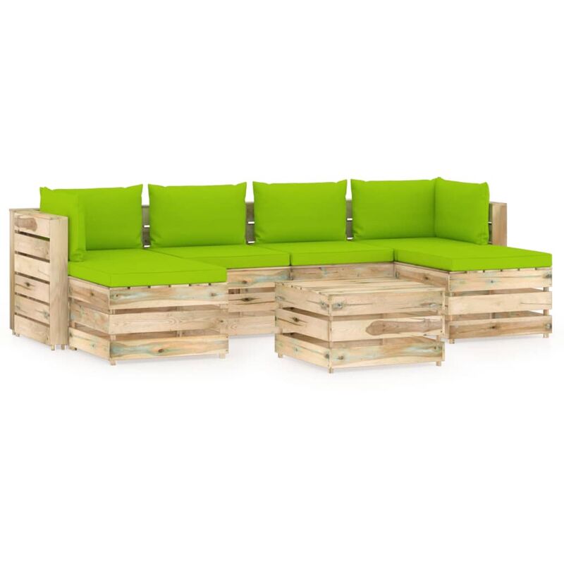 

Muebles de jardín 7 piezas con cojines madera impregnada verde