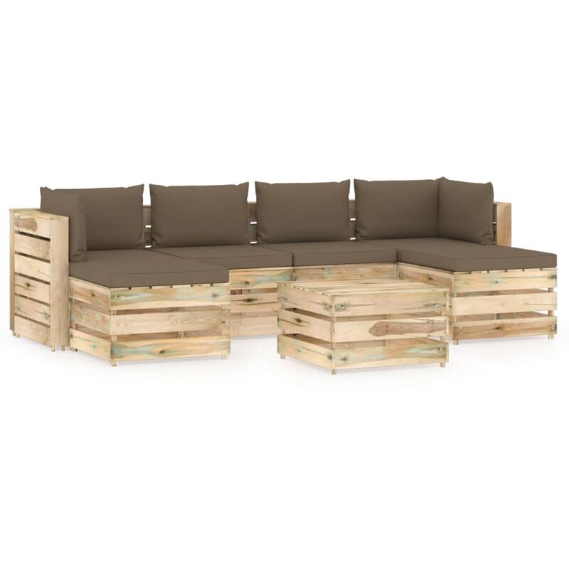 

Muebles de jardín 7 piezas con cojines madera impregnada verde