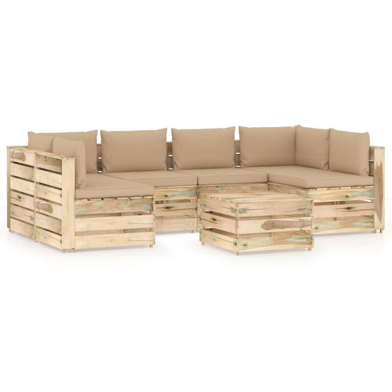 

Muebles de jardín 7 piezas con cojines madera impregnada verde