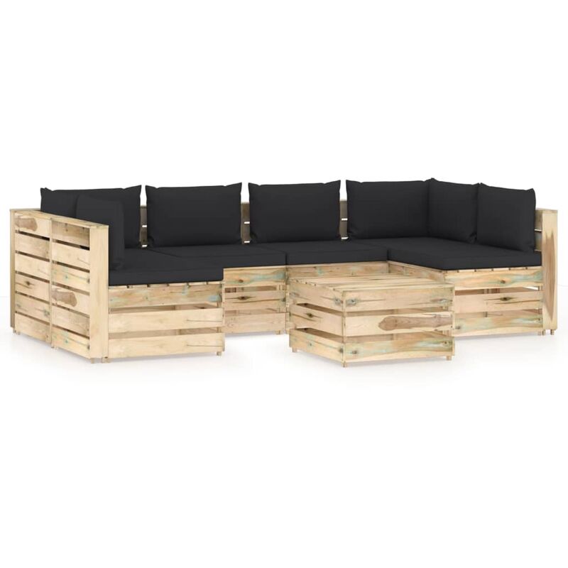 

Muebles de jardín 7 piezas con cojines madera impregnada verde