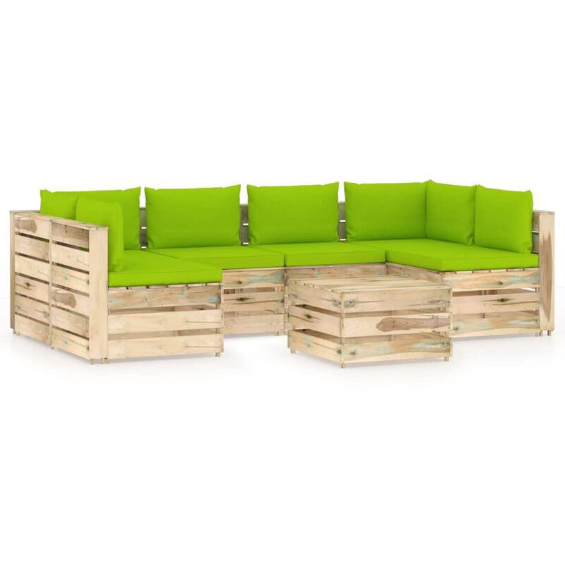 

Muebles de jardín 7 piezas con cojines madera impregnada verde