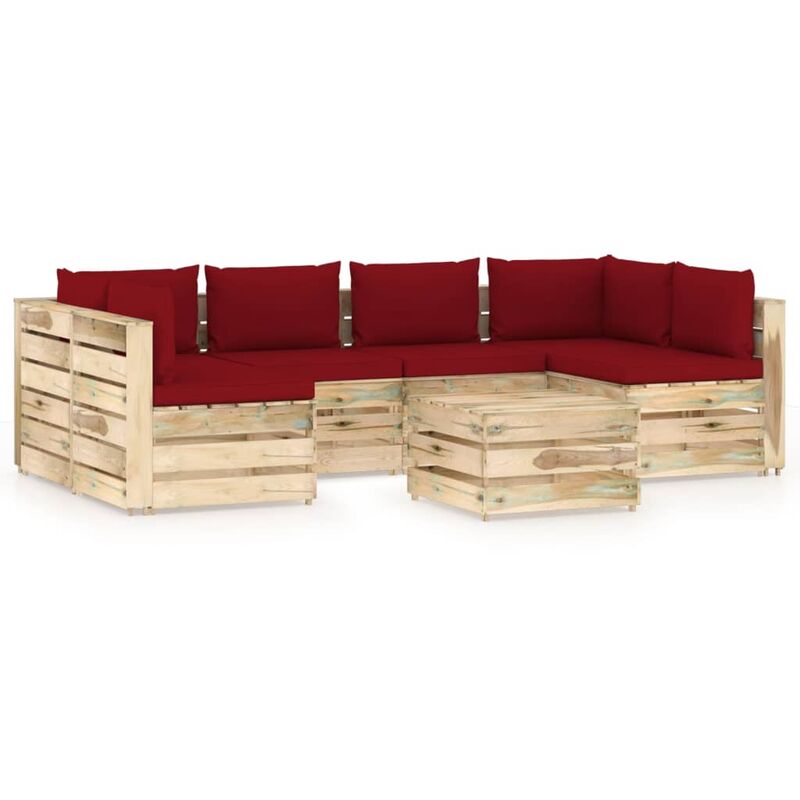 

Muebles de jardín 7 piezas con cojines madera impregnada verde