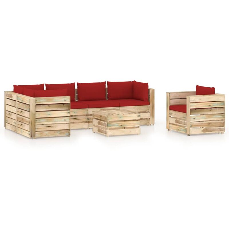 

Muebles de jardín 7 piezas con cojines madera impregnada verde
