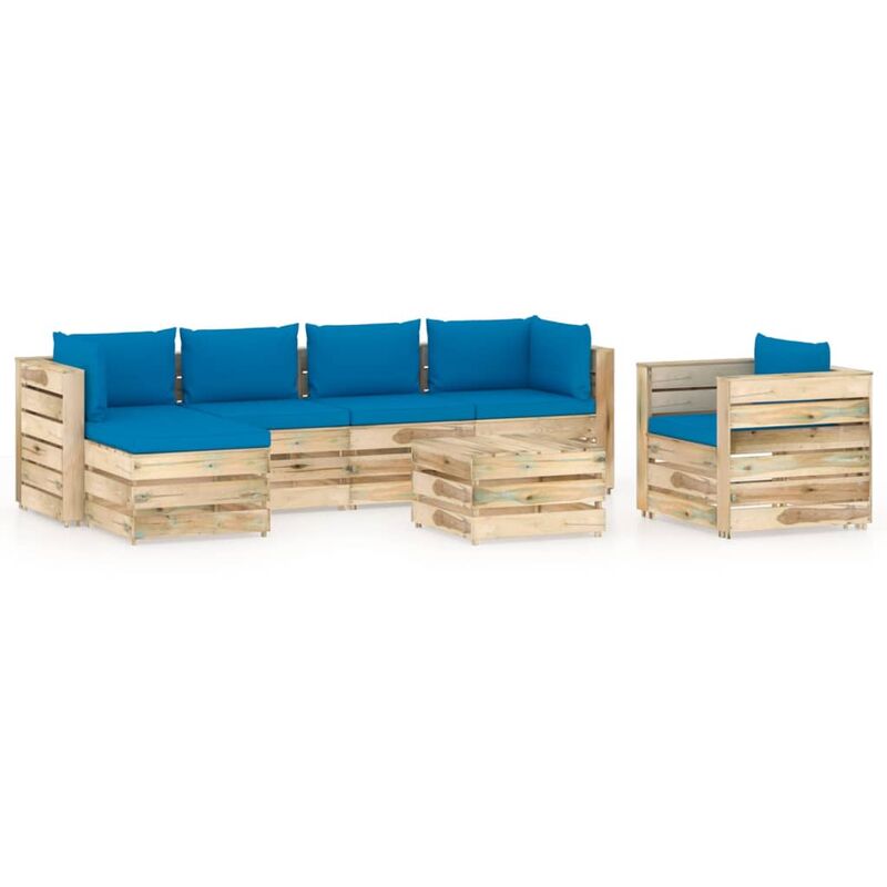 

Muebles de jardín 7 piezas con cojines madera impregnada verde