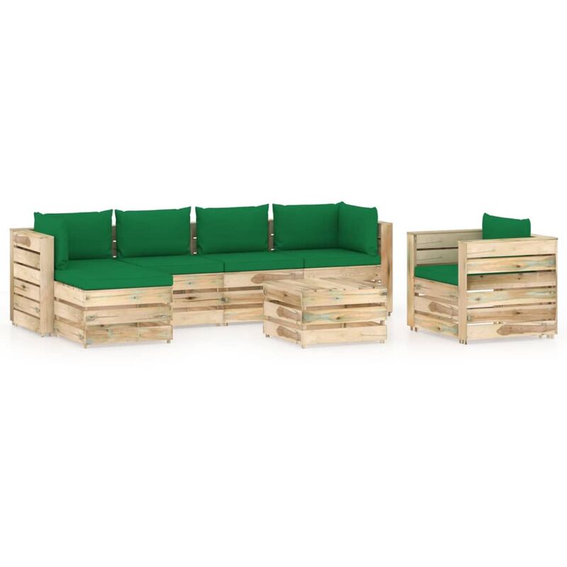 

Muebles de jardín 7 piezas con cojines madera impregnada verde