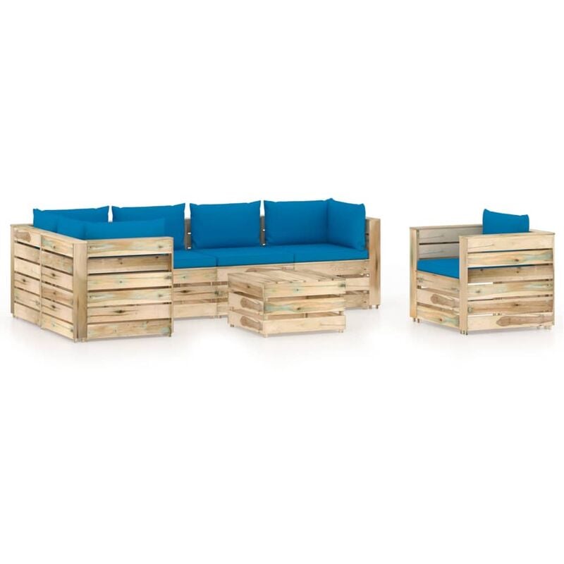 

Muebles de jardín 7 piezas con cojines madera impregnada verde