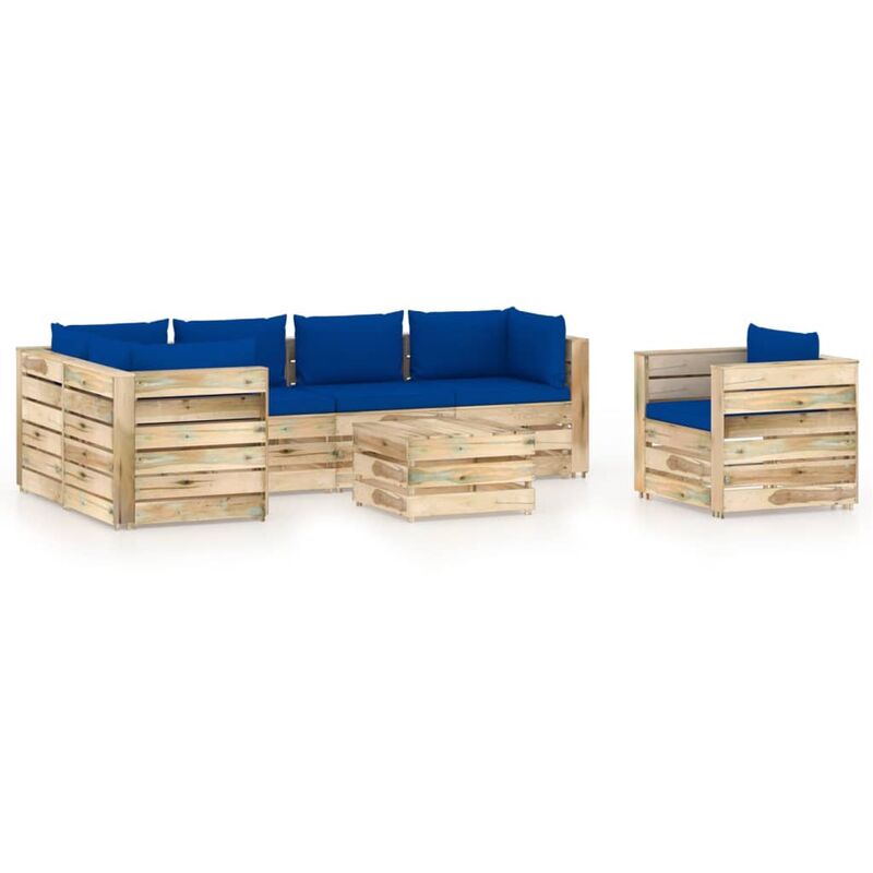 

Muebles de jardín 7 piezas con cojines madera impregnada verde