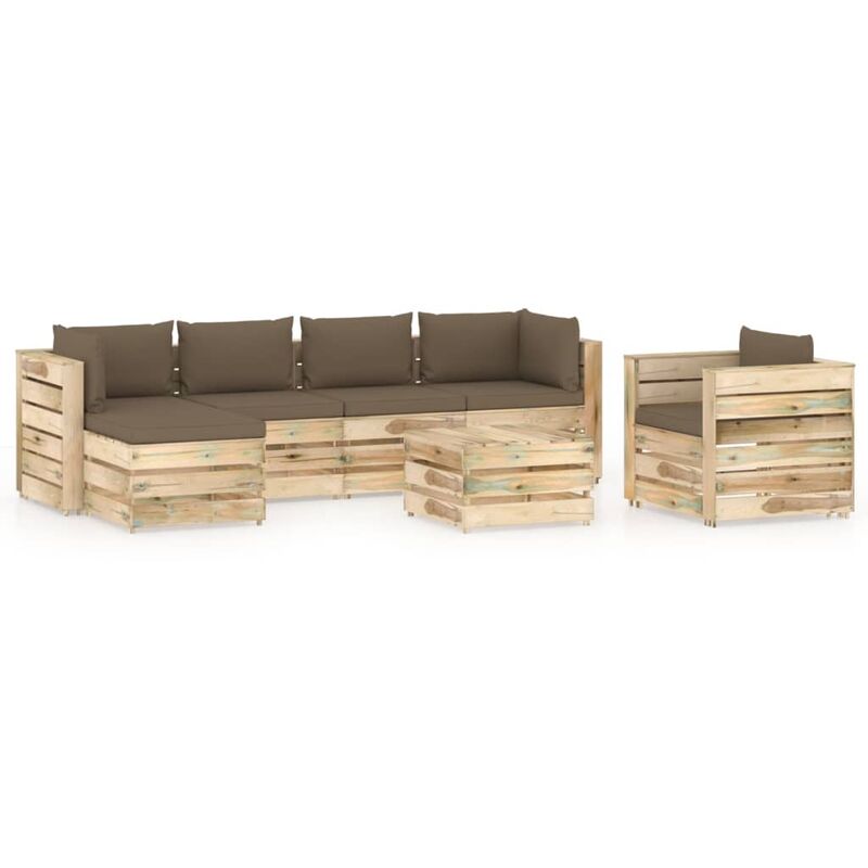 

Muebles de jardín 7 piezas con cojines madera impregnada verde