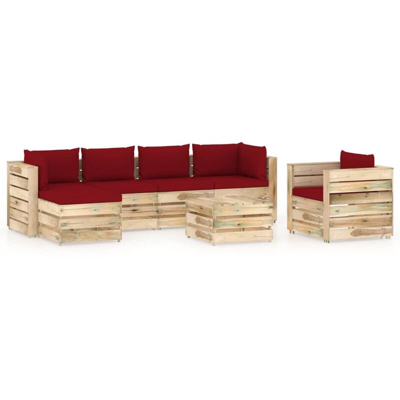 

Muebles de jardín 7 piezas con cojines madera impregnada verde