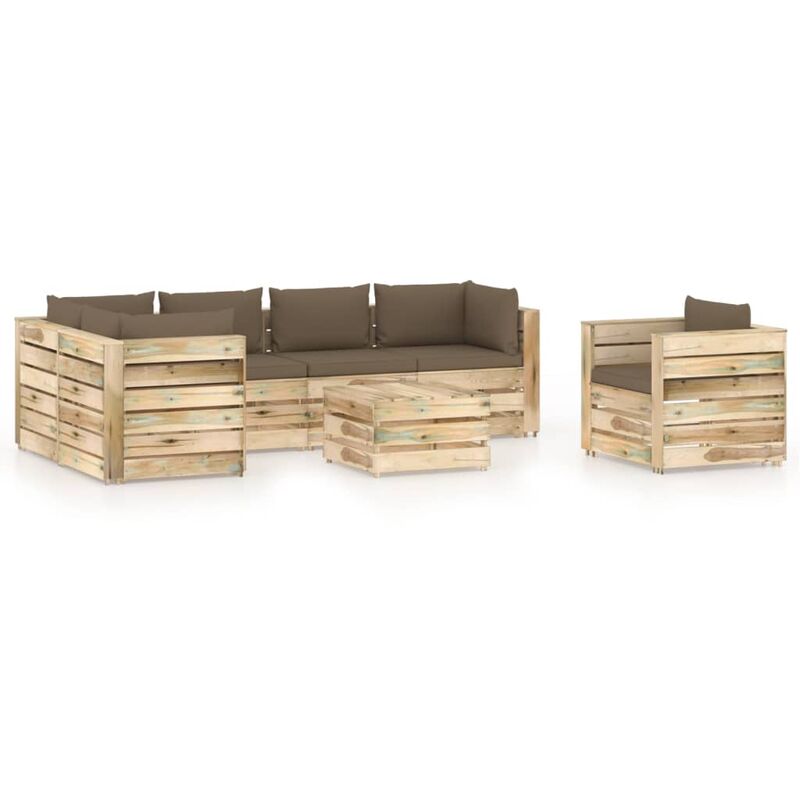 

Muebles de jardín 7 piezas con cojines madera impregnada verde