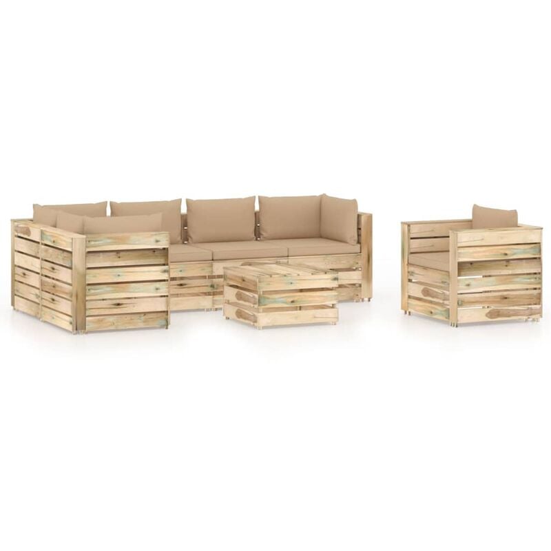 

Muebles de jardín 7 piezas con cojines madera impregnada verde