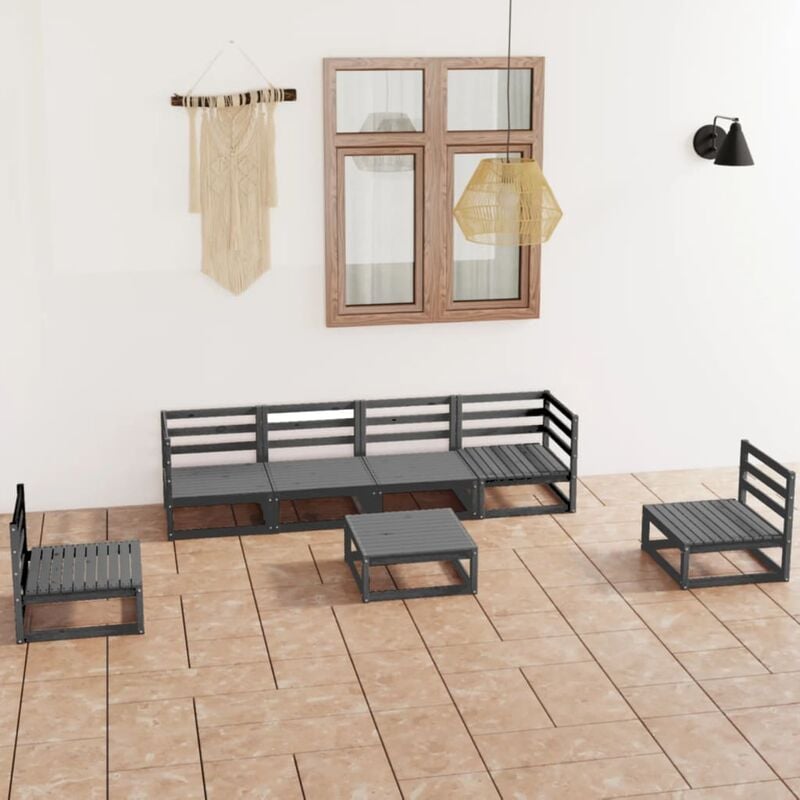 

Muebles de jardín 7 piezas gris madera de pino maciza