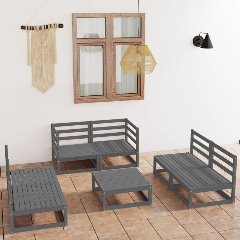 

Muebles de jardín 7 piezas gris madera de pino maciza