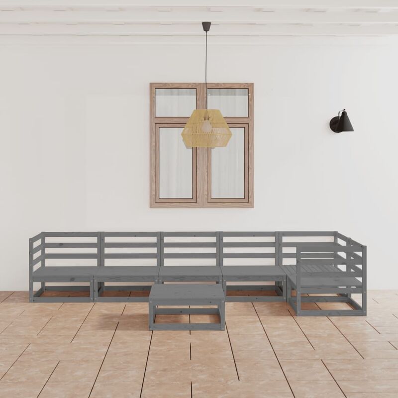

Muebles de jardín 7 piezas gris madera de pino maciza