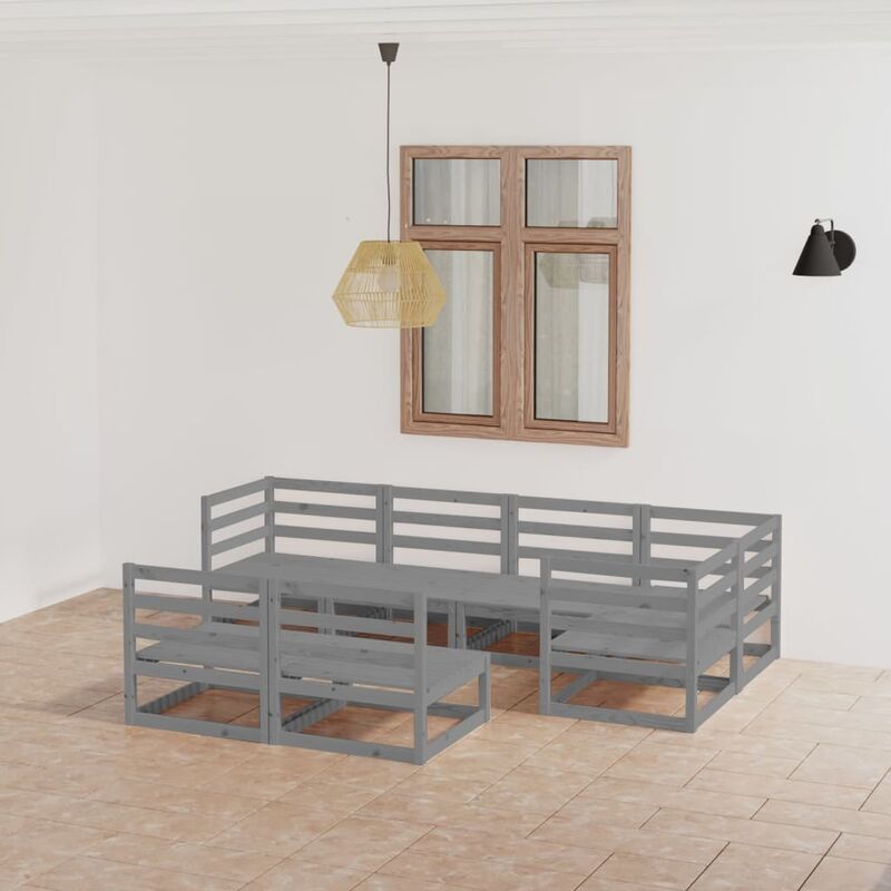 

Muebles de jardín 7 piezas gris madera de pino maciza