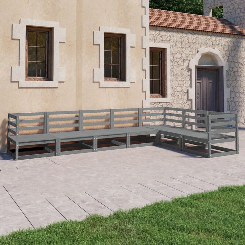 

Muebles de jardín 7 piezas gris madera de pino maciza