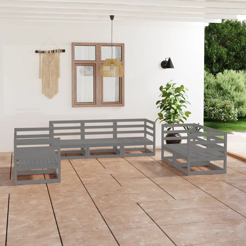 

Muebles de jardín 7 piezas gris madera maciza de pino