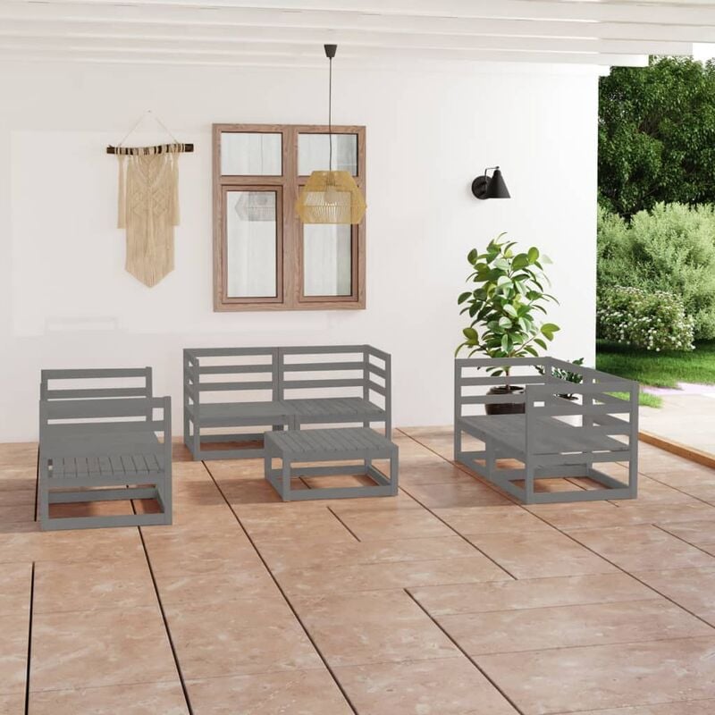 

Muebles de jardín 7 piezas gris madera maciza de pino