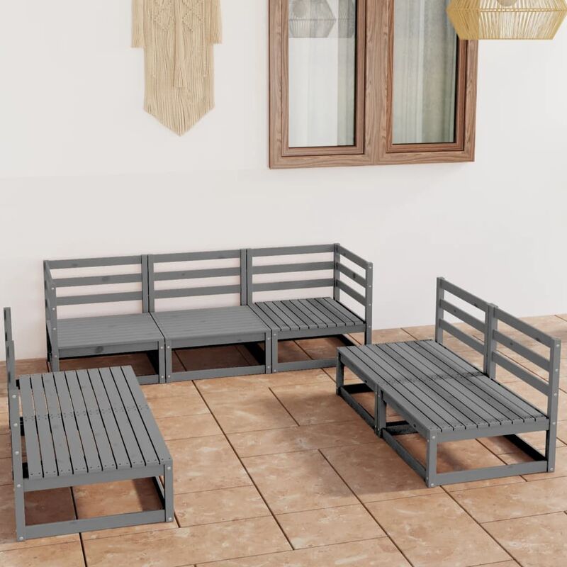 

Muebles de jardín 7 piezas gris madera maciza de pino