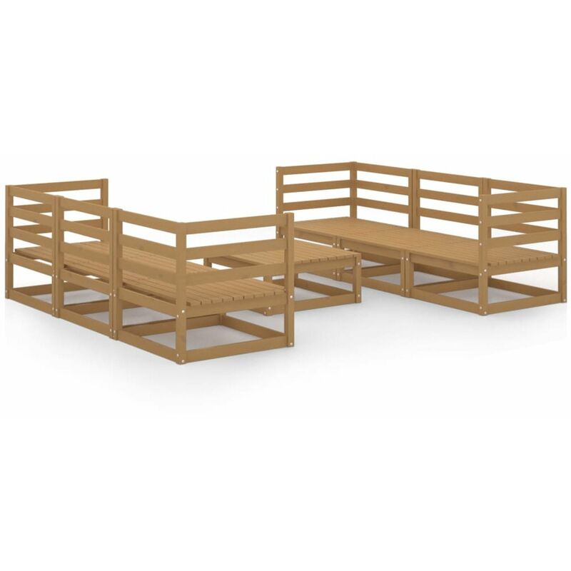 

Happyshopping - Muebles de jardin 7 piezas marron miel madera maciza de pino