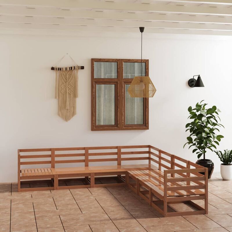 

Muebles de jardín 7 piezas marrón miel madera maciza de pino
