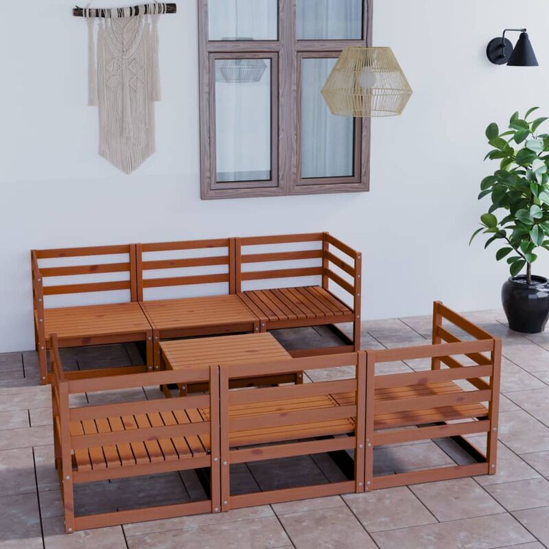 

Muebles de jardín 7 piezas marrón miel madera maciza de pino