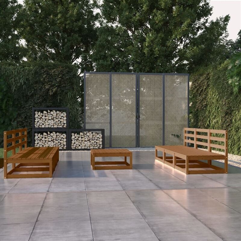 

Muebles de jardín 7 piezas marrón miel madera maciza de pino