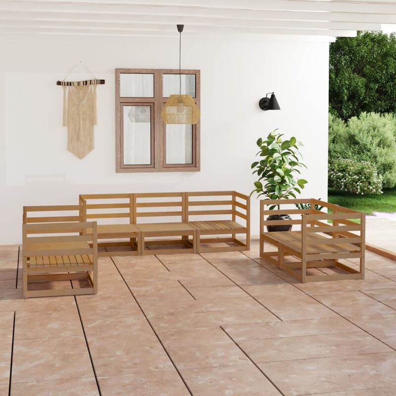 

Muebles de jardín 7 piezas marrón miel madera maciza de pino