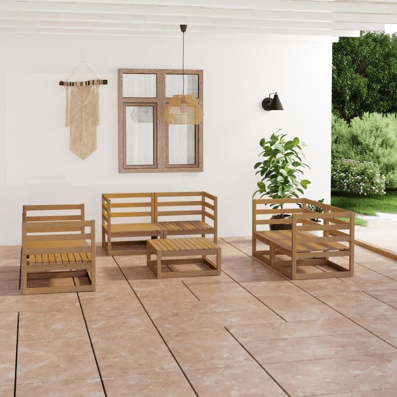

Muebles de jardín 7 piezas marrón miel madera maciza de pino