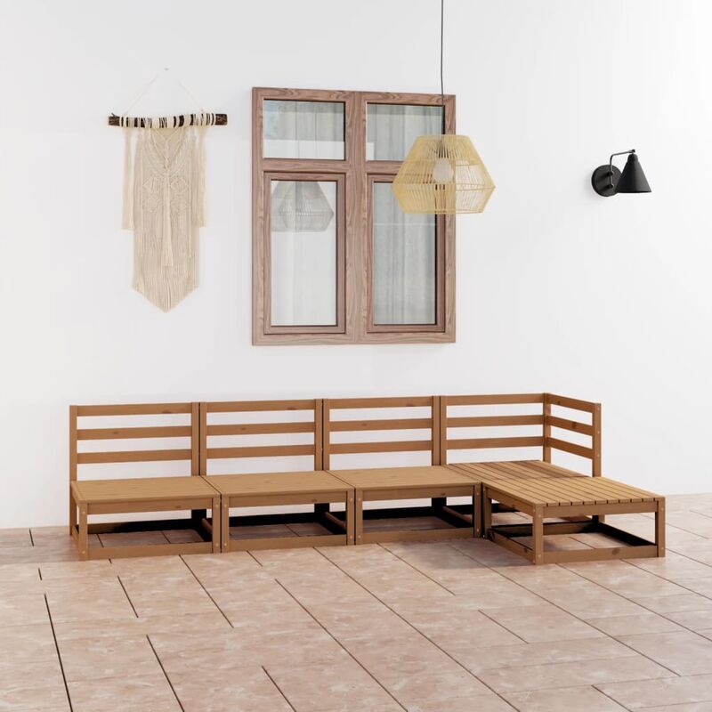 

Muebles de jardín 7 piezas marrón miel madera maciza de pino