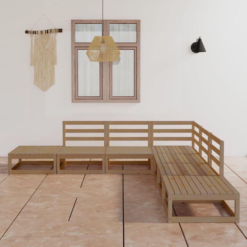 

Muebles de jardín 7 piezas marrón miel madera maciza de pino