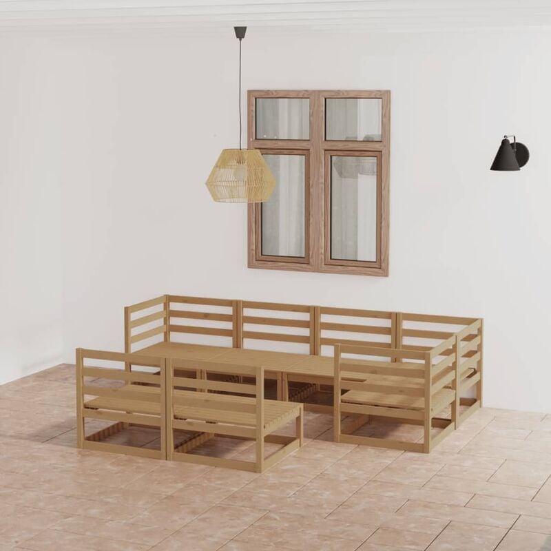 

Muebles de jardín 7 piezas marrón miel madera maciza de pino
