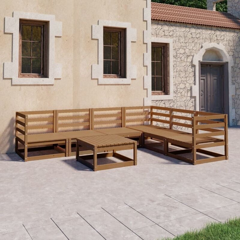 

Muebles de jardín 7 piezas marrón miel madera maciza de pino