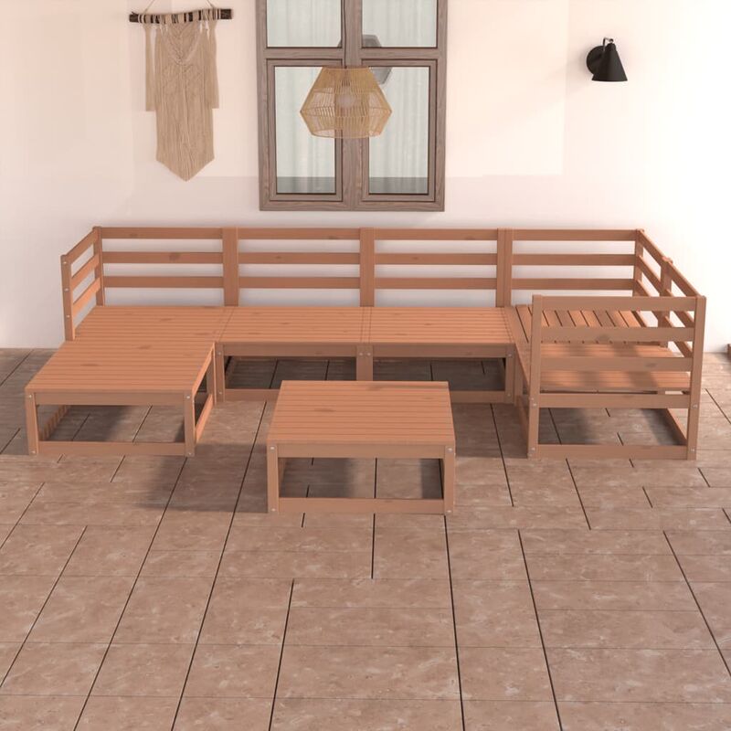 

Muebles de jardín 7 piezas marrón miel madera maciza de pino