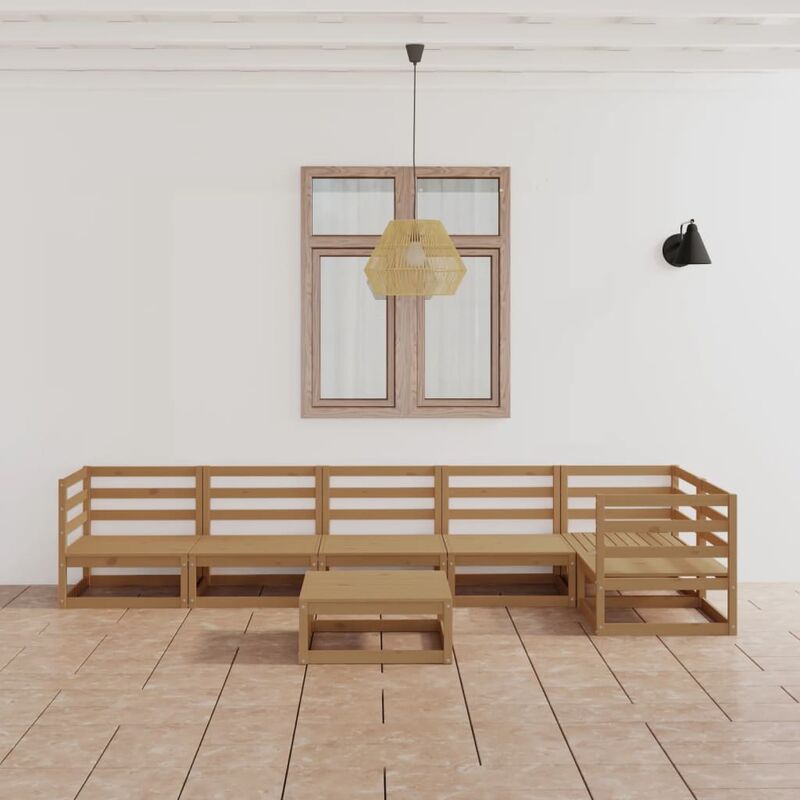 

Muebles de jardín 7 piezas marrón miel madera maciza de pino