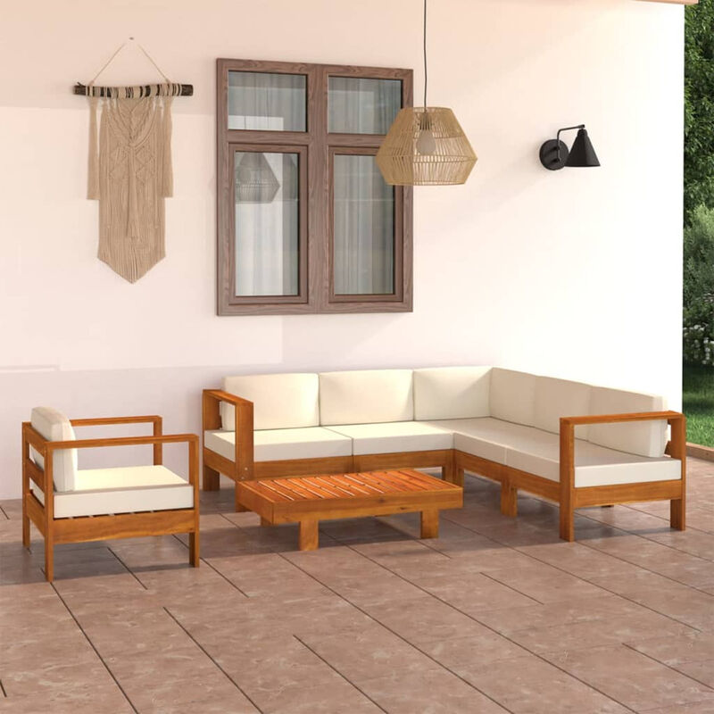 

Muebles de jardin 7 pzas cojines blanco crema madera de acacia