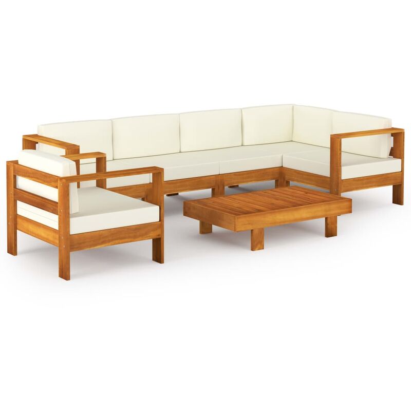 

Muebles de jardín 7 pzas cojines blanco crema madera de acacia