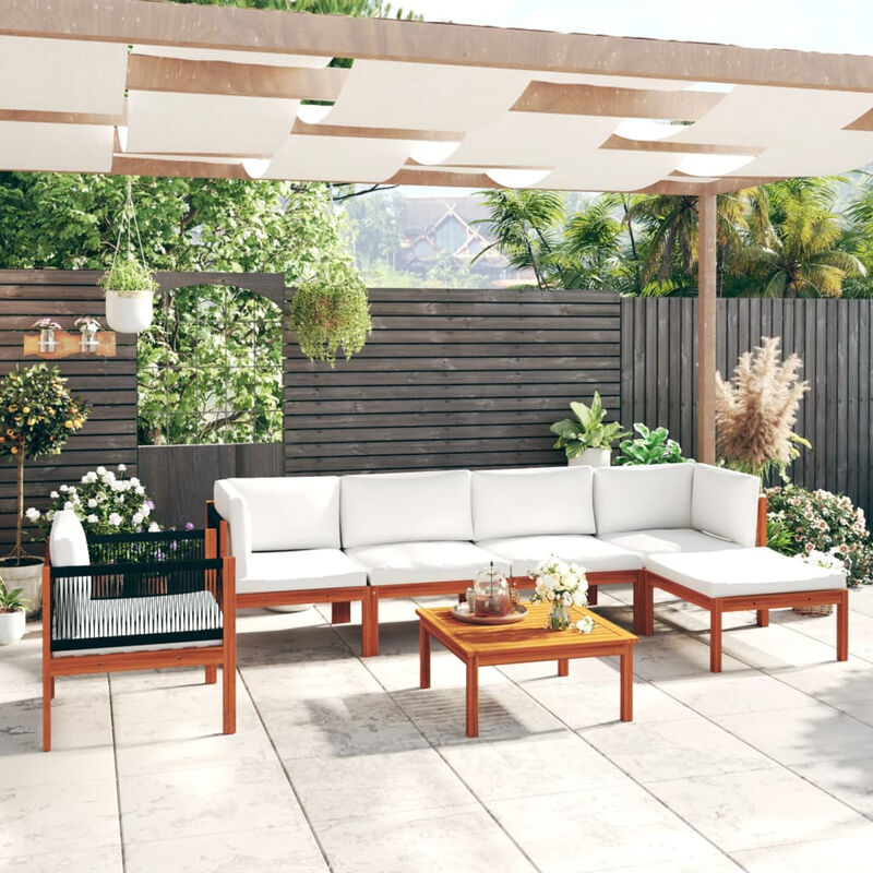 

Muebles de jardin 7 pzas cojines crema madera maciza de acacia