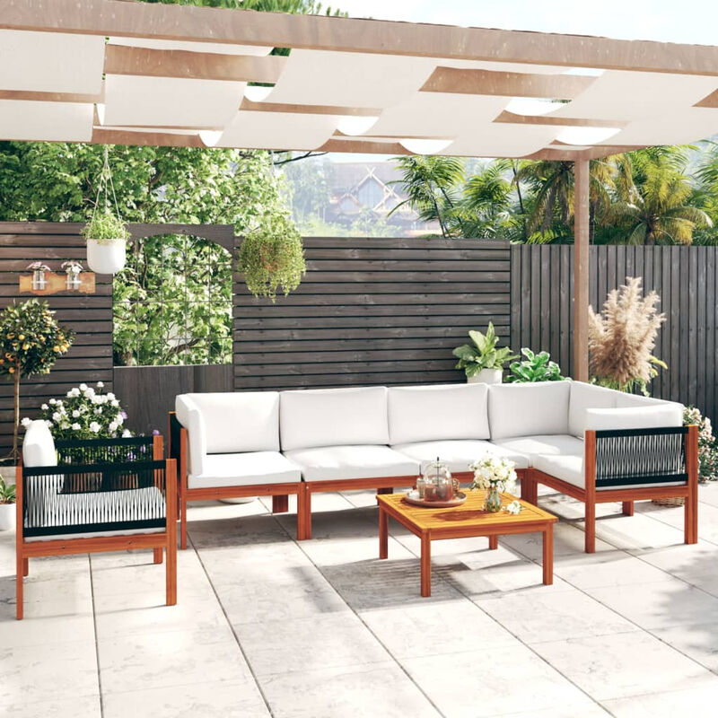 

Muebles de jardin 7 pzas cojines crema madera maciza de acacia