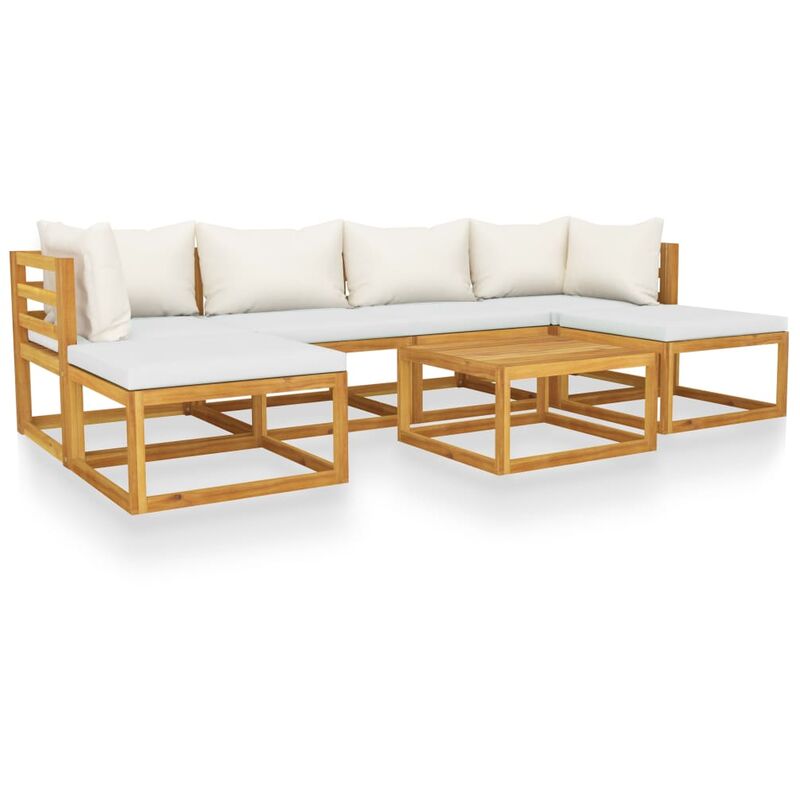 

Muebles de jardín 7 pzas cojines crema madera maciza de acacia