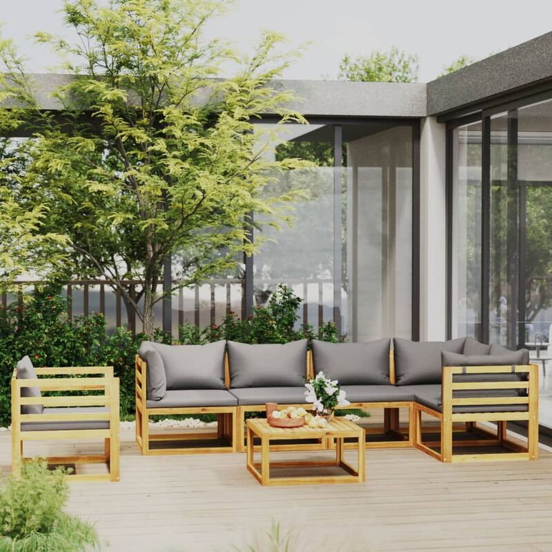 

Muebles de jardín 7 pzas cojines madera maciza de acacia