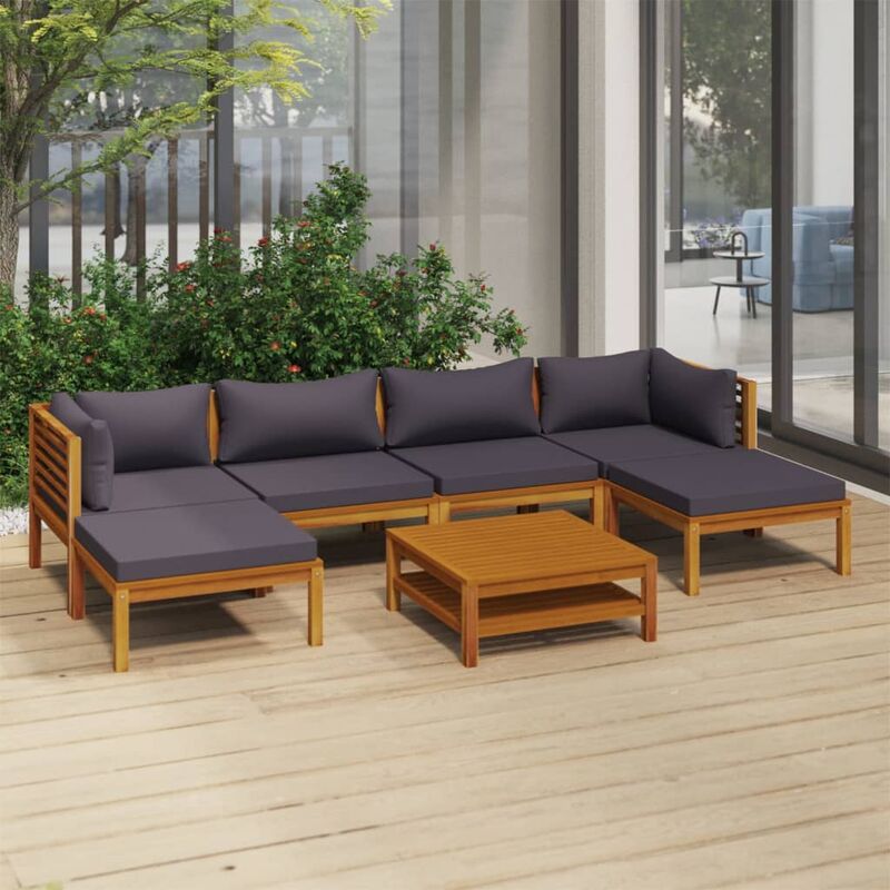 

Muebles de jardín 7 pzas cojines madera maciza de acacia