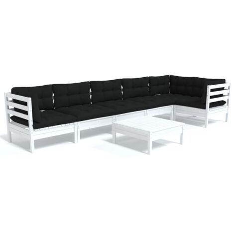 Muebles de jardín 7 pzas con cojines blanco madera de pino vidaXL