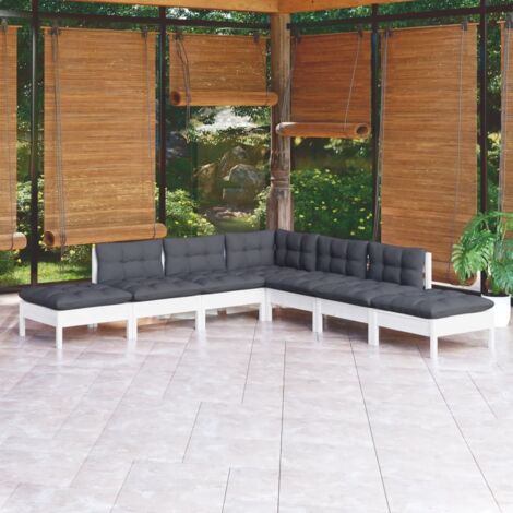 Muebles de jardín 7 pzas con cojines blanco madera de pino vidaXL
