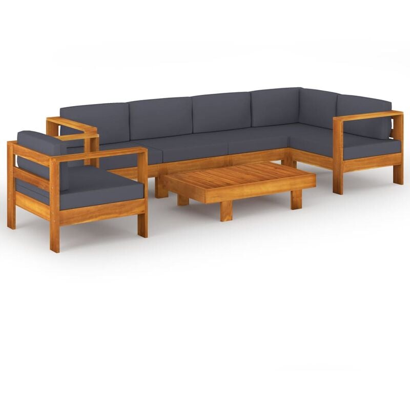 

Muebles de jardín 7 pzas con cojines gris oscuro madera acacia